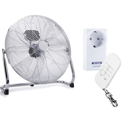 Bodenventilator in silber, Ø 45cm, 100W + Funk-Steckdose + Fernbedienung