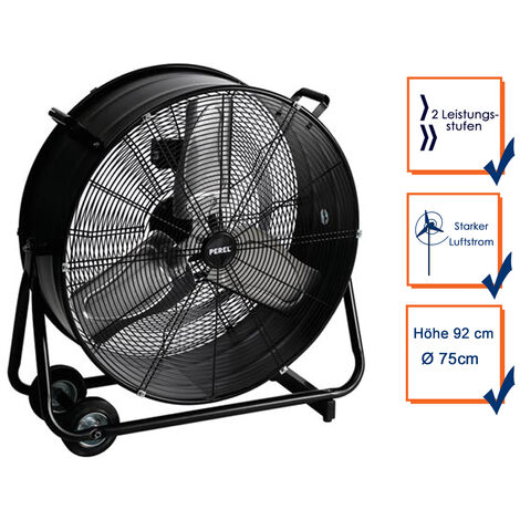 Bodenventilator mit Rädern, Raumentfeuchter, 2 Stufen, 330Watt Ø75cm