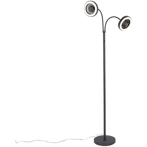 Bodenventilator schwarz inkl. LED dimmbar 2 Leuchten - Dores - Schwarz