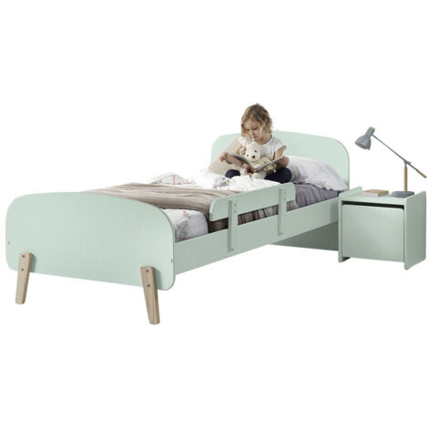 BODHI MINT - Lit 90x200cm avec Barrière de Lit + Chevet