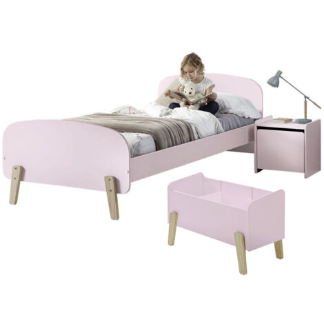 BODHI PINK - Lit 90x200cm + Chevet + Coffre à Jouets
