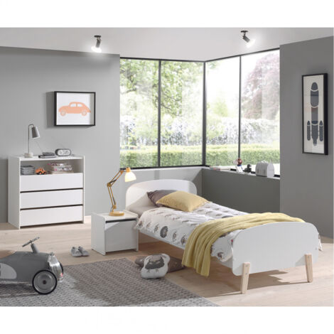 BODHI WHITE - Lit 90x200cm + Chevet + Commode