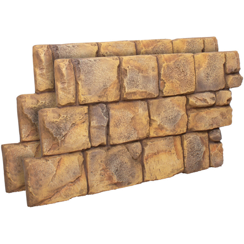 Bodiam - Lot de 2 panneaux muraux décoratifs 3D 150x75x11 cm effet pierre naturelle en pu Brown