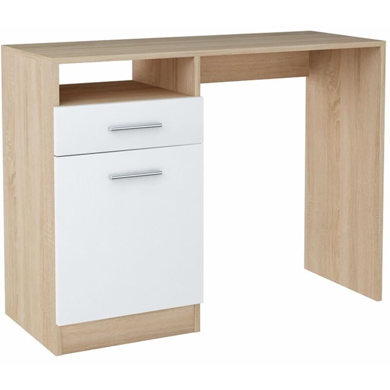 Bureau Informatique avec Rangement, Tiroir Blanc-Sonoma - Table d'ordinateur Style contemporain - 100 x 50 x 75 cm