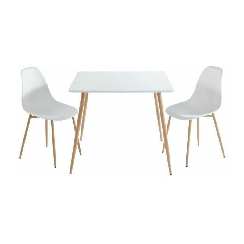 Bodo Ensemble Table A Manger Carree L 90 Cm 2 Chaises Style Scandinave Decor Bois Et Blanc 99622