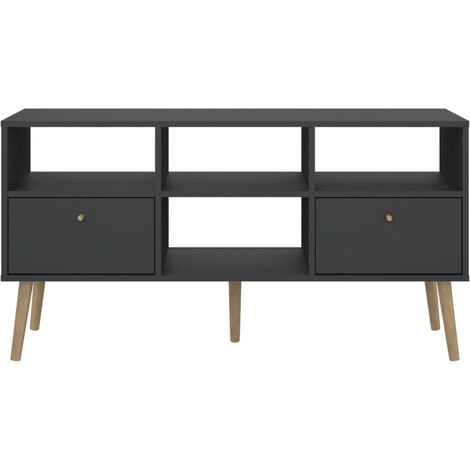 Bodo TV Tisch 2 Schubladen, 4 Ablagen matte grau.