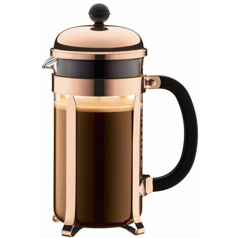 Bodum, Caffettiera in rame e vetro borosilicato, capacità 1 litro, modello Chambord, 8 pz., Marrone (Copper)