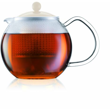 Bodum - Teiera con Filtro in Vetro borosilicato, con Manico in Vetro e Coperchio in plastica colorato Bianco