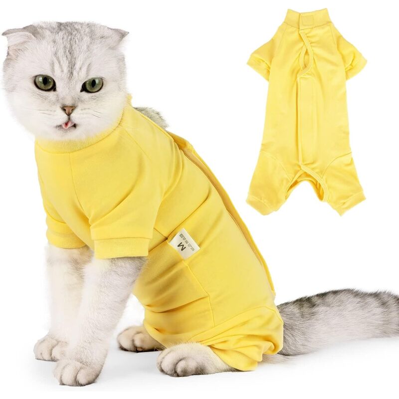 Body de convalescence pour chat après stérilisation, taille M, couleur jaune, pour protéger la cicatrice et éviter le léchage
