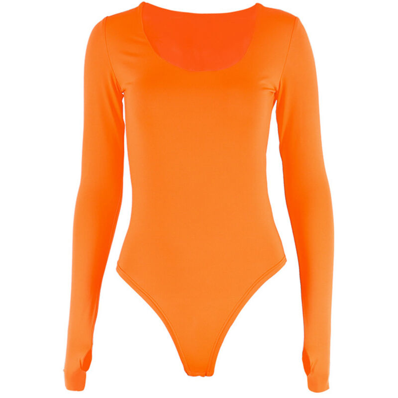 Body Leotard Femme Manches Longues Orange - Combinaison Élégante pour Danse et Fitness