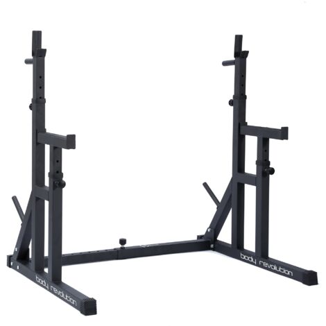 Body Revolution Adjustable Squat Rack with Weight Plate Storage,