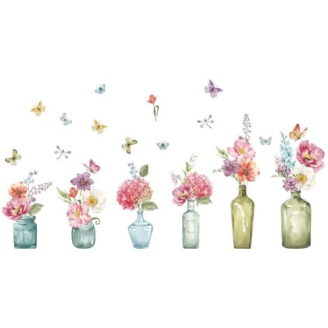 Bögen Fensteraufkleber für Frühling und Sommer, stoßfeste Dekoaufkleber mit Blumen und Schmetterlingen, Wandaufkleber für Schlafzimmer, Wohnzimmer, Küche