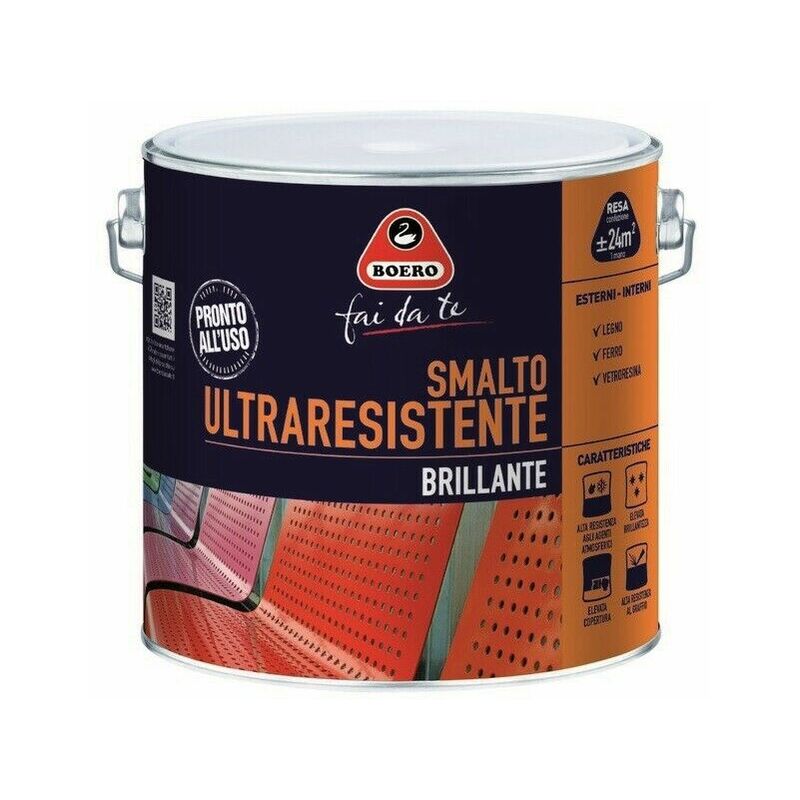 Boero - Smalto Ultraresistente Brillante Vernice Legno Ferro Salsedine Esterno 950 Formato: 2 l - Colori: Marrone