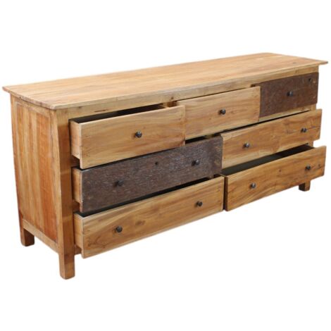 Milani Home TABITA – Mobile In Legno Di Mango Con 3 Ante Intagliate, Finitura Bianca Anticata, Stile Shabby E Boho, Dimensioni 180x45x80 Cm
