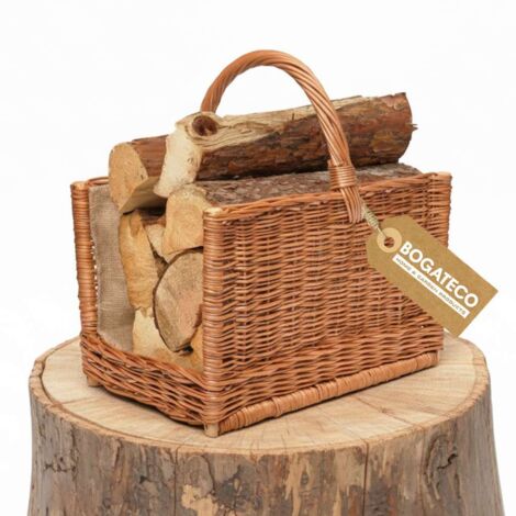 BOGATECO Panier en osier 45x48cm avec jute pour bois cheminée