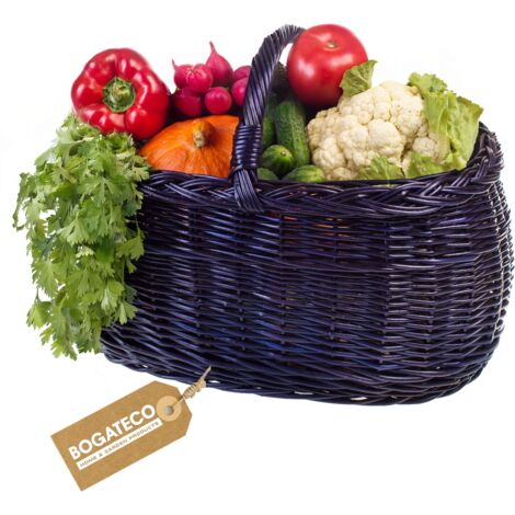 BOGATECO Panier Osier Courses Pique Nique Bleu Marine Grand