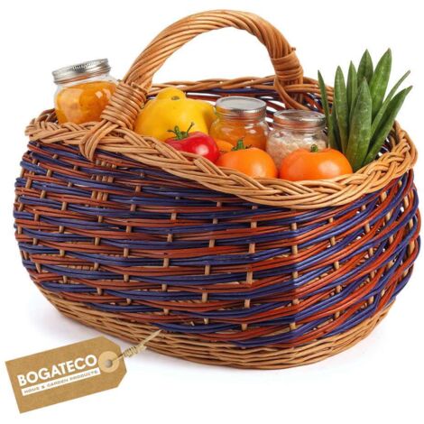 BOGATECO Panier Osier Naturel Bleu Pique Nique 40x30x31 cm