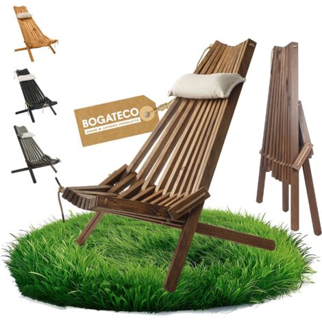 BOGATECO Transat bois pliable fauteuil coussin imperméable marron