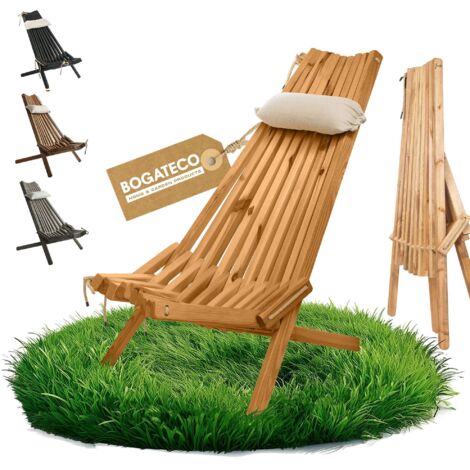 BOGATECO Transat pliable bois jardin marron 100x55x30 cm avec coussin