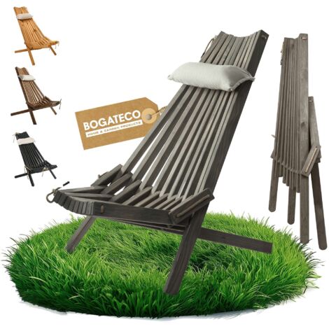 BOGATECO Transat Pliable en Bois de Jardin Gris 100x55x30cm