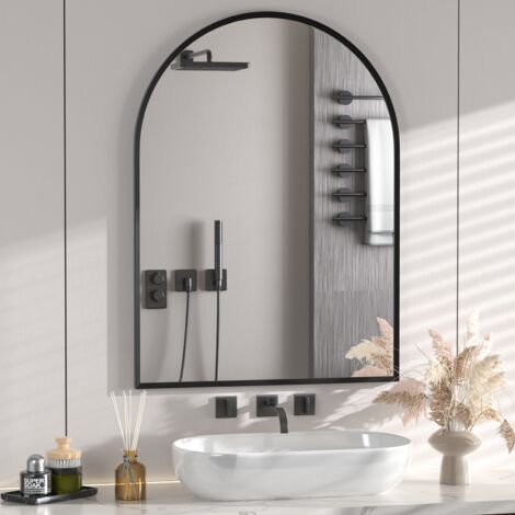 CTLITE Bogen Spiegel 66 x 96cm,Wandspiegel mit Schwarzem Metallrahmen, wandmontierter Kosmetikspiegel für Badezimmer, Wohnzimmer, Schlafzimmer, Veranda