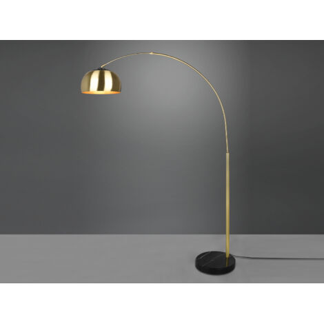 Bogenlampe ARGENTINA Messing matt Fuß Schwarz große Ausladung, Höhe 200cm