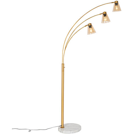 Bogenlampe Bronze mit Marmor und Braunglas 3 Lichter - Nina