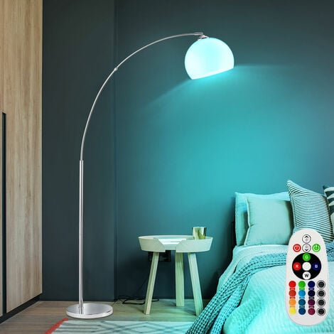 Bogenleuchte Stehleuchte Standlampe, Chrom, beweglich, LED RGB Farbwechsler, Fernbedienung, H 180 cm, Leselampe, Wohnzimmerlampe