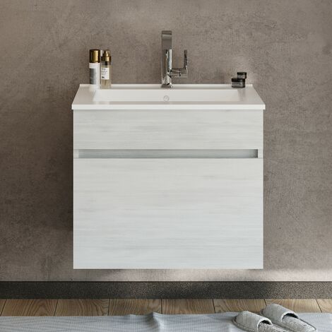 BOGOTA Meuble salle de bain simple vasque 1 tiroir Chêne blanc largeur 60 cm