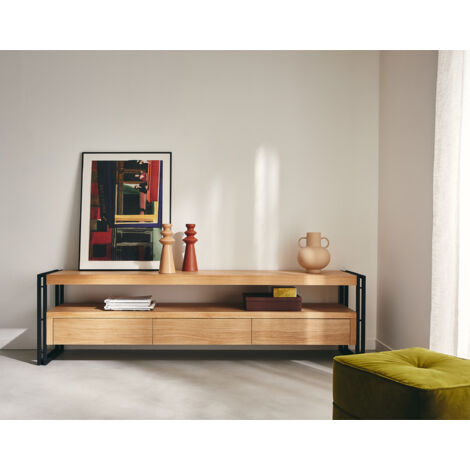 Bogota - tv-schrank - holz und schwarz - 200 cm - holz/schwarz