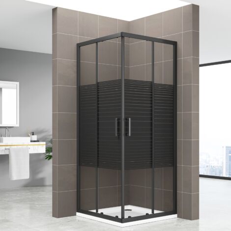BOHA-LINE Cabine de douche 90 x 95 cm H.190 verre sérigraphié ligne noire 6mm, portes coulissantes