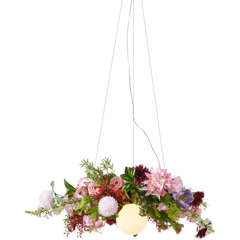 Qazqa - Bohemian Ceiling Lamp Black With Coloured Flowers Red And Pink - Flower Power