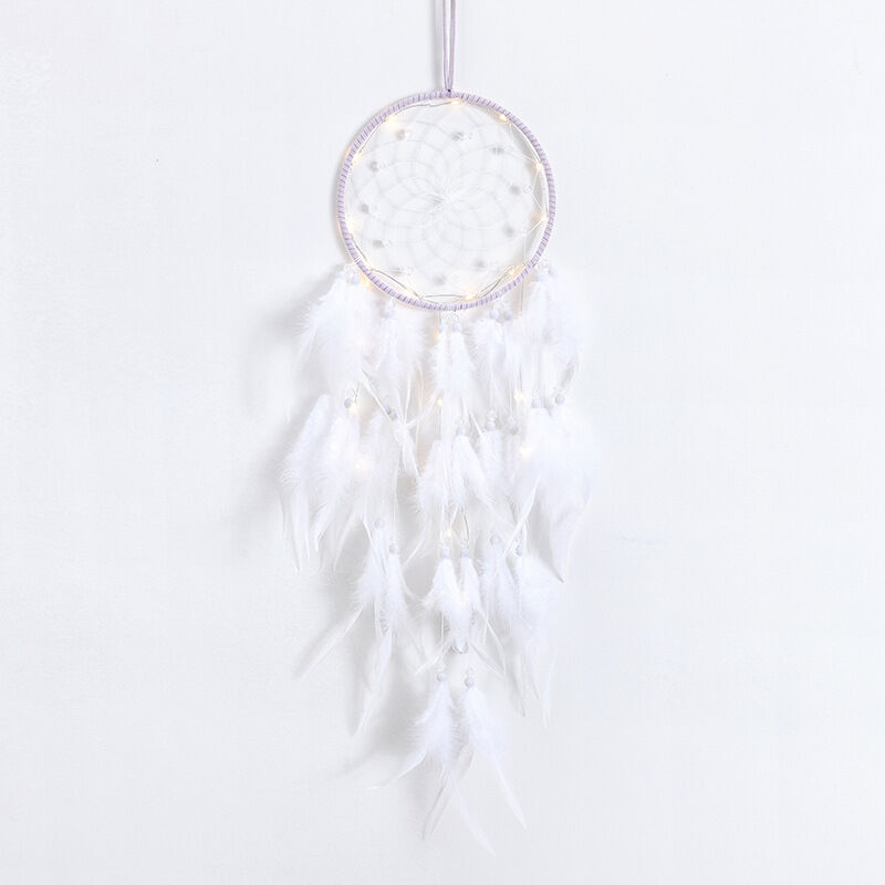 Xuigort - Bohemian Decoration, Handmade led Dreamcatcher for Girls, Lace Dreamcatcher, White Feathers for Good Dreams, Wall Hanging, Car Room,