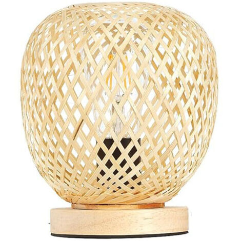 Bohemian E27 Desk Lamp, Bamboo and Wood Bedside Lamp, Dimmable Indoor Table Lamp with 1.8m Cord, Reading Lamp for Bedroom, Living Room, Office, Bar (Bulb Not Included) [N