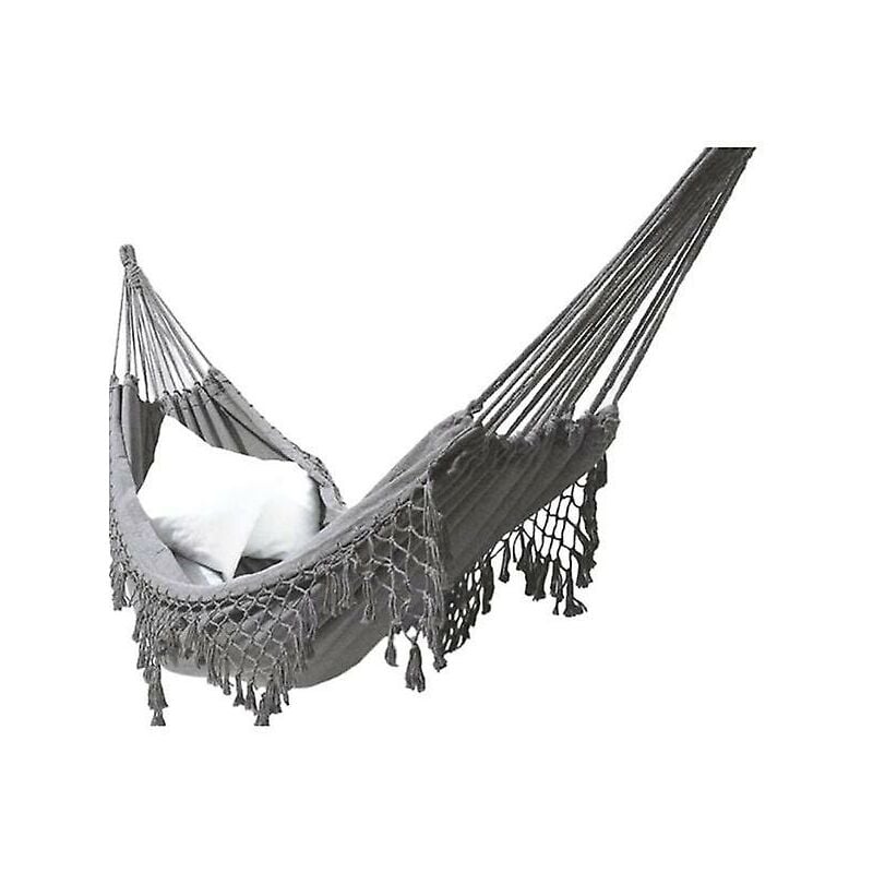 Woosien - Bohemian Macrame Double Hammock Woven Fringe Tassels Canvas Large Hanging Swing Bed Chair For Beach Yard Bedroom Patio Dark Gray