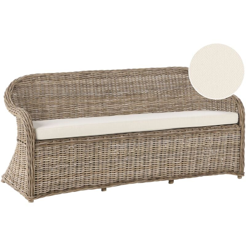 Garden Bench with Cushion SUSUA 189 cm Rattan Natural