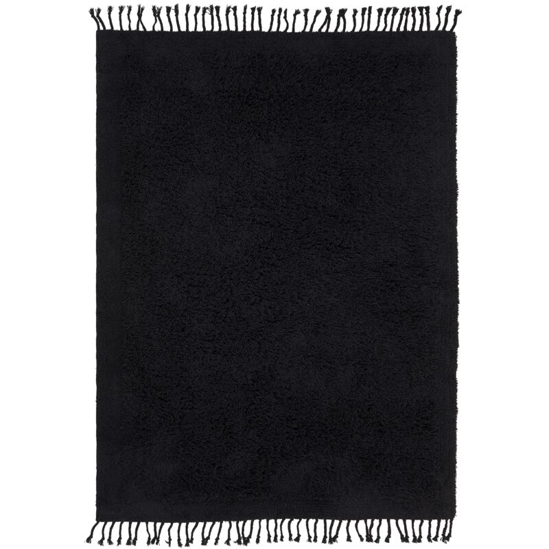 Beliani - Boho Area Rug Cotton Shaggy 140 X 200 Cm With Tassels Black Bitlis