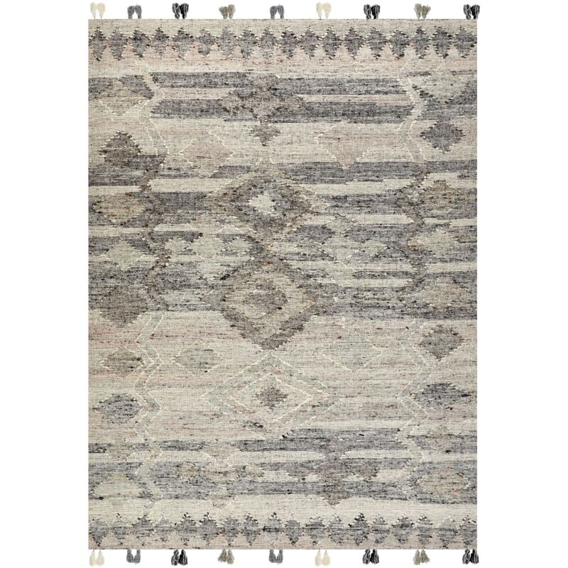 Beliani - Boho Area Rug Kilim Handmade 160 X 230 Cm Wool With Tassels Grey Aratashen