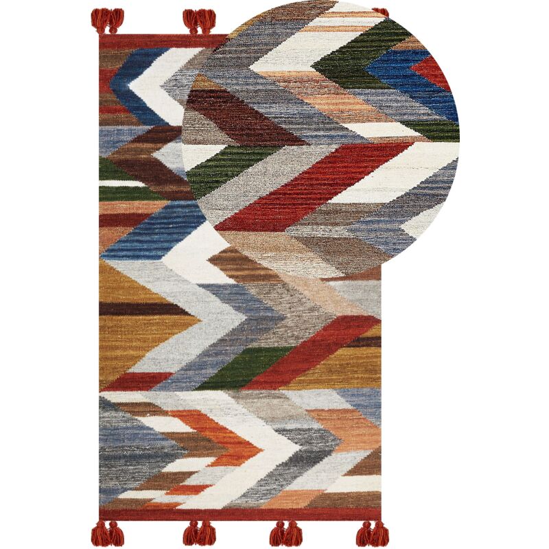 Beliani - Boho Area Rug Kilim Handmade 80 x 150 cm Wool with Tassels Multicolour Kanakeravan - Multicolour