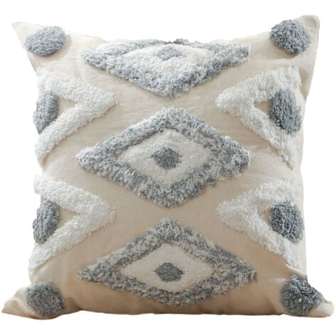 PRIVATEFLOOR Boho Bali Style Kissen - Bezug und Füllung enthalten - Mawi Grau