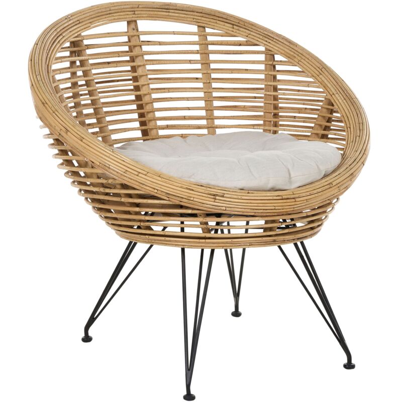 Beliani - Boho Chair Rattan Light Beige Cushion Cotton Fabric Medium Resistance Indoor Natural Maratea