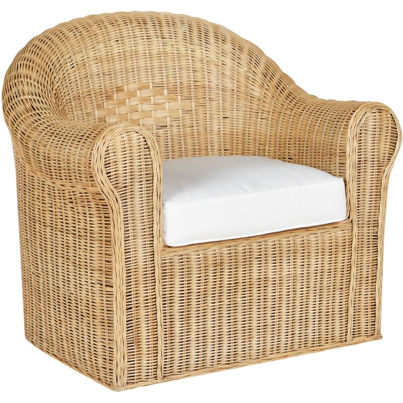 Beliani - Boho Garden Armchair Rattan White Cushion Cotton Fabric Medium Resistance Natural Livadeia