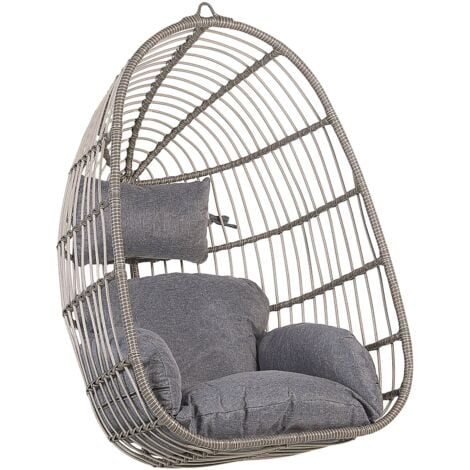 Boho Grey Hanging Chair without Stand Indoor-Outdoor Wicker Egg Shape Casoli