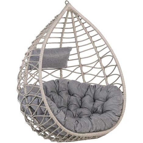 Boho Grey Rattan Hanging Chair without Stand Indoor-Outdoor Wicker Basket Arsita