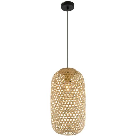 ETC-SHOP Boho Hängeleuchte Esstischleuchte Pendelleuchte Wohnzimmerlampe, Bambusgeflecht natur, 1x E27, DxH 22 x 120 cm