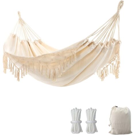 Boho-Hängematte für 2 Personen, Tragkraft bis zu 204 kg, tragbar mit Tragetasche für Terrasse, Garten, Hof und Innenbereich