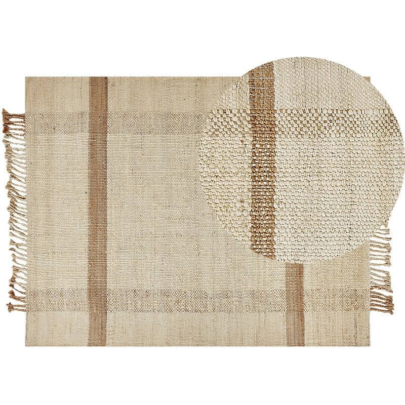 Boho Handwoven Area Rug Jute 140 x 200 cm Tassels Beige Yelmez