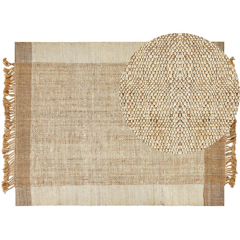 Boho Handwoven Area Rug Jute 160 x 230 cm Tassels Beige Dedemli