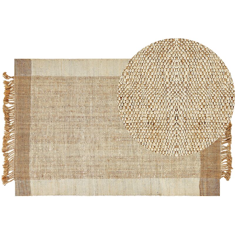 Boho Handwoven Area Rug Jute 200 x 300 cm Tassels Beige Dedemli