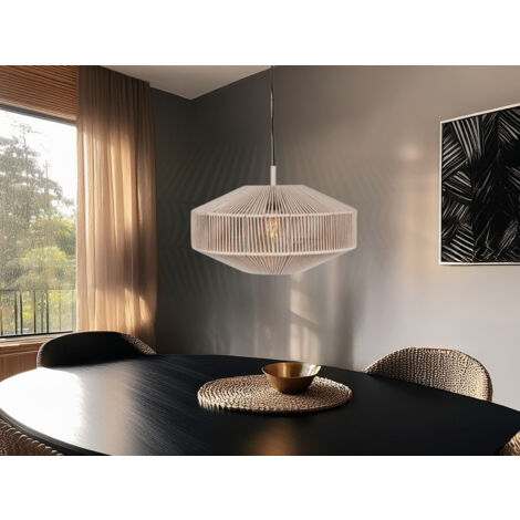 Boho LED Pendelleuchte Lampenschirm aus Baumwolle Beige, Ø 46cm